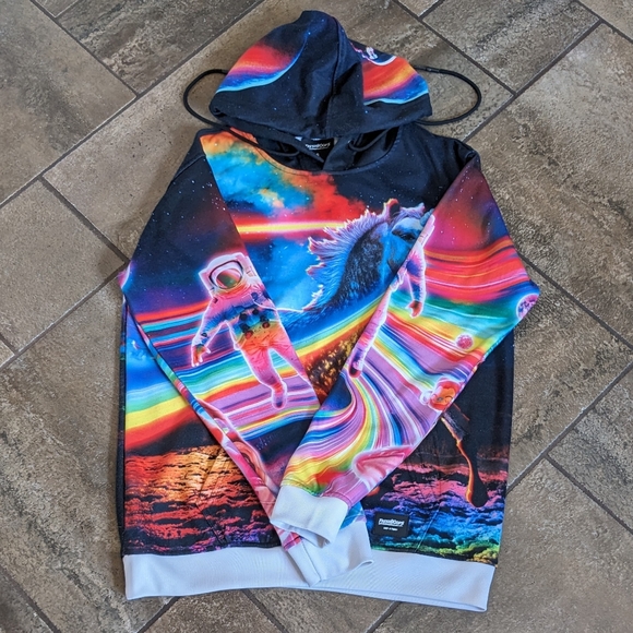 Fresh Hoods Graphic Neon Unicorn Space Hoodie Size S Rainbow Pink Yellow… - Picture 7 of 11